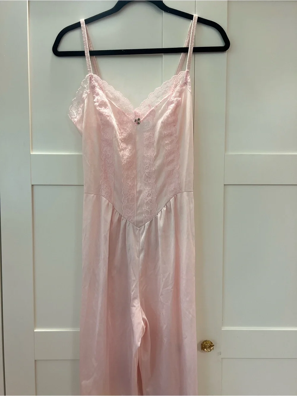Soft Pink Lace-Trim Satin Ladies Nightwear